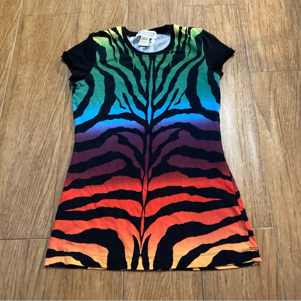 Y2K Rainbow Zebra Stripe Cotton Tshirt Mcbling animal print